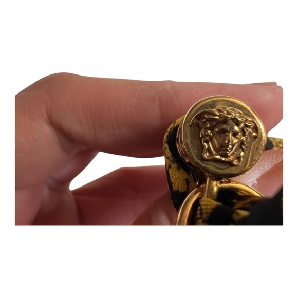 Versace Medusa Rare Gilt Gold Metal and Mini Satin Baroque Scarf Bracelet Cuff - Picture 10 of 10